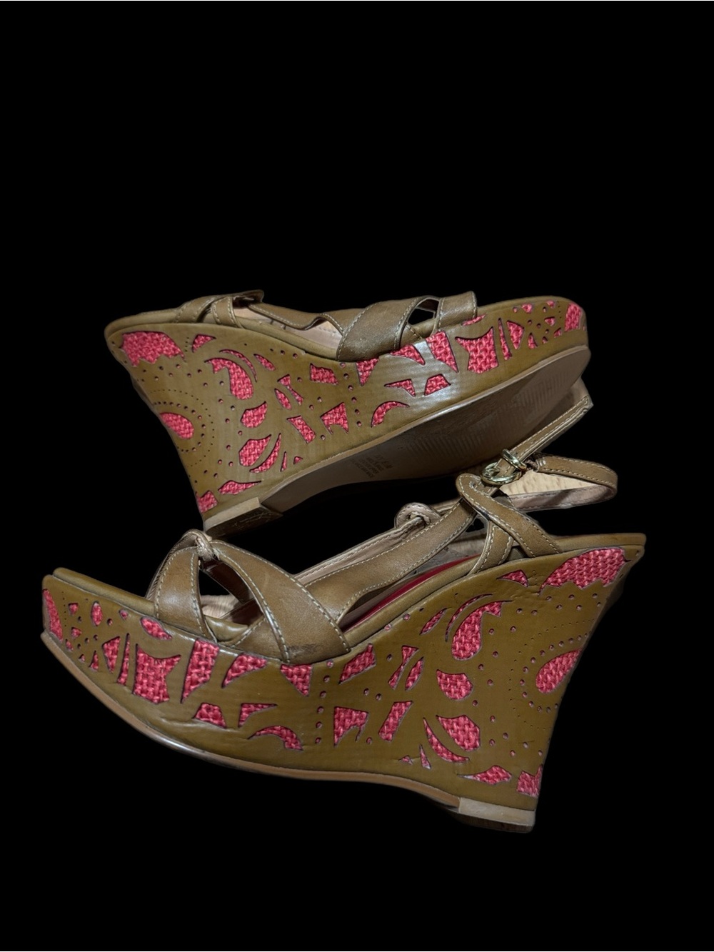 Carlos by Carlos Santana Brown Wedge Sandals with Pink Insets